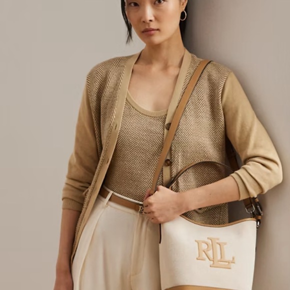 Ralph Lauren Handbags - NWT Ralph Lauren Canvas Med Whitley Beige Tan Monogram Shoulder Bucket Bag